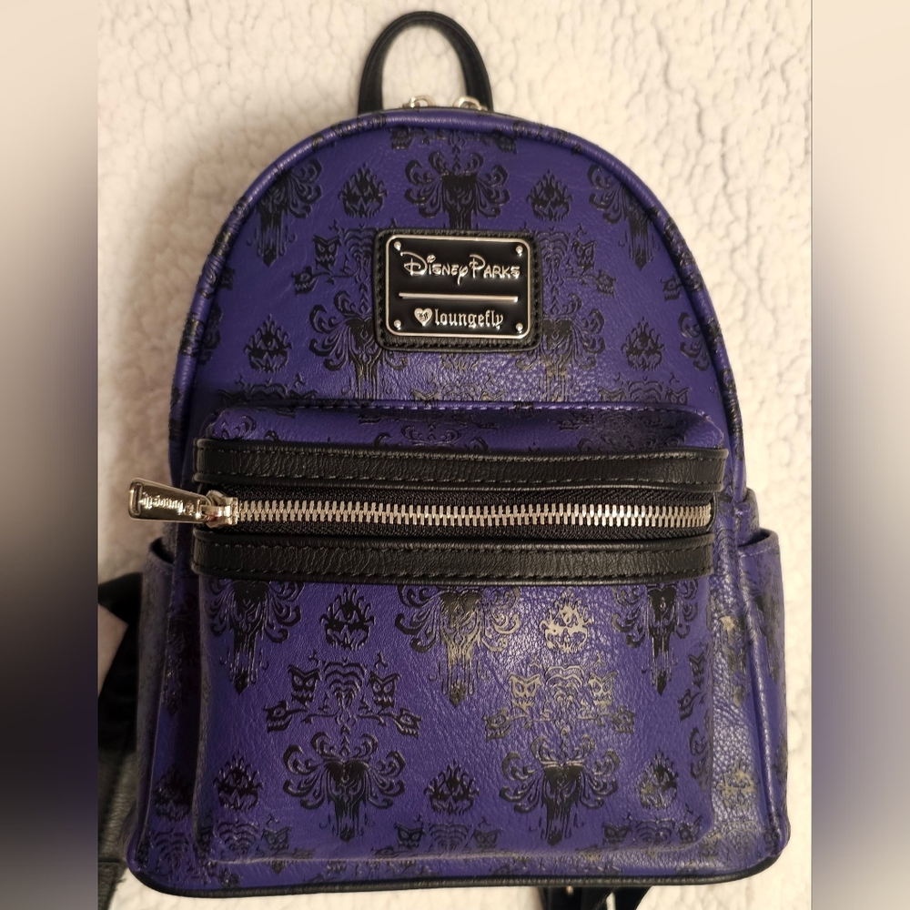 Loungefly Disney Parks Haunted Mansion Wallpaper Mini Backpack with ❤️ Logo